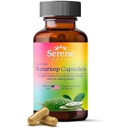 Serene Herbs Graviola Soursop Capsules Organic - Guanabana Extract Pills with Black Seed, Irish Moss & Moringa - 16 Herb Daily Supplements & Digestive Support - Vegan, Non-GMO (Pack of 1)