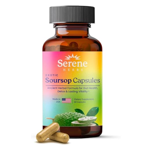 Serene Herbs Graviola Soursop Capsules Organic - Guanabana Extract Pills with Black Seed Irish Moss & Moringa - 16 Herb Daily Supplements & Digestive Support - Vegan Non-GMO (Pack of 1)