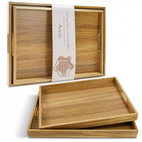 Set of 2 Acacia Wood Serving