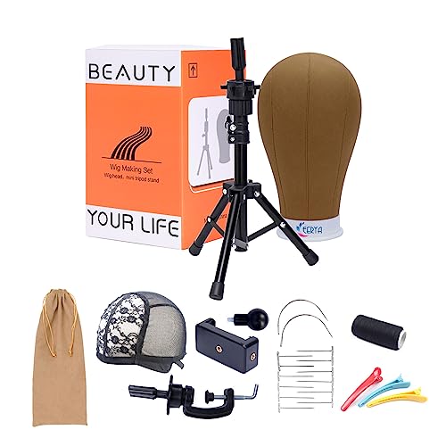 Eerya Wig Stand Tripod With Head, 22 Inch Wig Head Stand With Mannequin Head, Wig Head Stand For Wig Styling Making Displaying, Canvas Wig Head Wig Mannequin Head With Stand Set(22 Inch, Brown) #TOP10