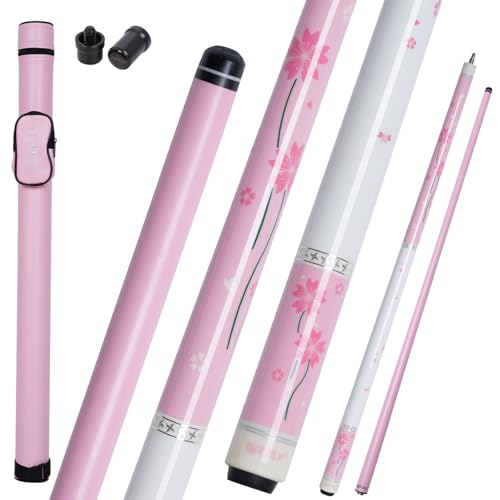 CUEELF Carbon Fiber Pool Cue Stick Leather Grip Pool Stick 58inches Carbon Shaft Technology Pink Pool Cue for Women (PK-Pink Flower, 20 oz)