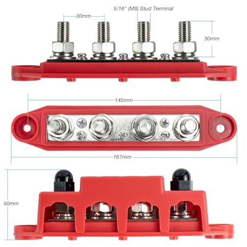 Hosyond H-052 5/16 Inch Power Distribution Connecting Blocks Bus Bar 12V 250A 4 Studs Junction Block Screws Terminals thumb #1