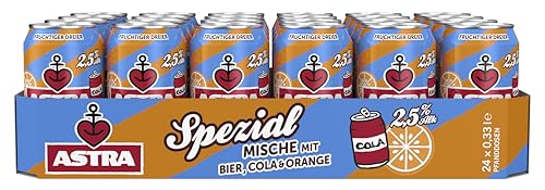 Astra Spezial Biermischgetränk, Bier Dose Einweg (24 x 0.33 L), spritzige Mische vom Kiez aus Astra, Cola und Orange, 2,5 Prozent Alkohol