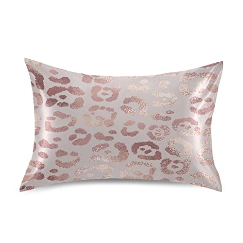 ALAZA Satin Pillowcase for Hair and Skin, Rose Gold Leopard Decorative Soft Pillow Cases Queen Size 30x20 inches