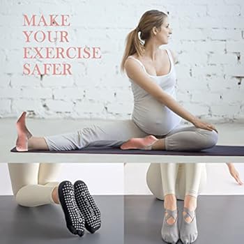 Ozaiic Yoga Sokken voor vrouwen met handgrepen, anti-slip vijf teen sokken voor pilates, barre, ballet, dans, training, fitness |Katoen, maat 2.5-9