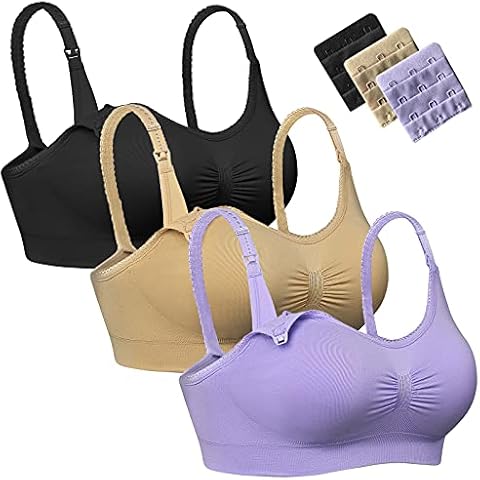 iLoveSIA 3Pack Women’s Nursing Bra Seamless Full Bust Maternity Bra Breastfeeding Bras Black+Beige+Purple Size L Cover