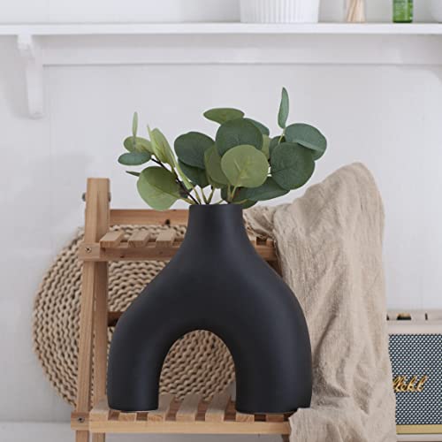 Black Vase For Home Decor, Ceramic Vases For Modern Farmhouse Decor Kitchen Decor Living Room Decor Coffee Table Decor Shelf Decor Rustic House Decor Bookshelf Decor Pampas Grass Flower Decor #TOP7