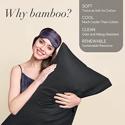 Image of BEDELITE Cooling Pillow Cases Queen 2Pcs, Rayon Made from Bamboo, Black