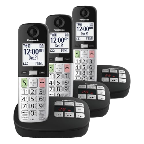 Image of Panasonic Cordless Phone,Easy to Use with Large Display & Big Buttons,Flashing Favorites Key,Flashlight,Call Block,Volume Boost,Talking Caller ID,House Phones,3 Handsets - KX-TGU433B,(Pack of 3)