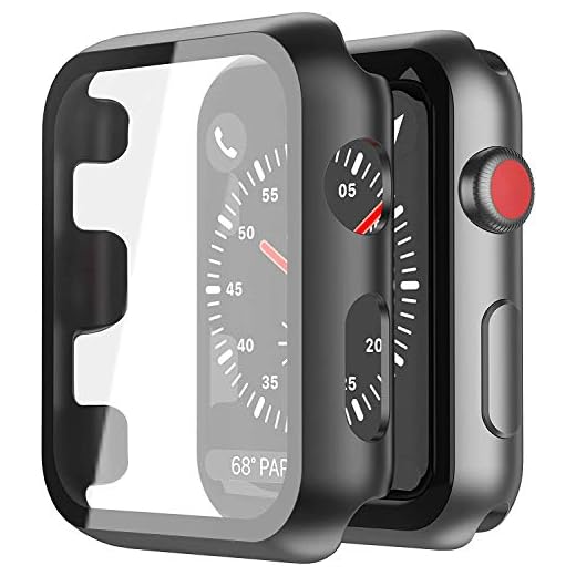 YoLin [2-Stück] Mit Glas Ultradünne Displayschutz Kompatibel mit Apple Watch Series 3 42mm, PC All-Around Schutzhülle für iWatch 42mm (2 Schwarz)