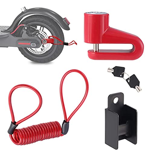 Blocco Freno Moto Rosso, Bloccadisco Disco Antifurto Acciaio, Blocca Freno Scooter, Scooter Bloccadisco a Disco, con Corda di Promemoria, per Moto, Veicoli Elettrici, Biciclette
