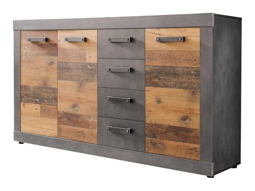 trendteam smart living - Indy - Kommode - Graphit Grau/Alteiche - 4 Schubladen, 4 Fächer - (BxHxT) 151 x 86 x 37 cm - Sideboard in rustikaler Optik trendteam smart living - Indy - Kommode - Graphit Grau/Alteiche - 4 Schubladen, 4 Fächer - (BxHxT) 151 x 86 x 37 cm - Sideboard in rustikaler Optik