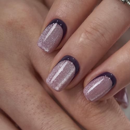 Image of CurvLife Soft Gel Squoval Press-On Nails Short, Reusable Fake Nails with Glue & Adhesive Tabs, 30PCS Salon-Quality Stick-On Nails for At-Home Manicure (Velvet Noir)