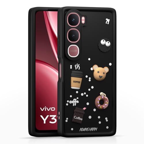 Image of Amazon Basics Back Cover for Vivo Y31 5G | Cute Fun Cartoon 3D Bear Silicone Full Body Protection Bumper case (Black)