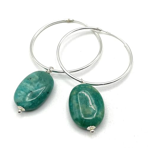 Créoles en Amazonite Turquoise et Argent, Cadeau Idéal Bijou Boho