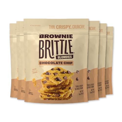 Brownie Brittle – Chocolate Chip Blondie Thin and Crispy Sweet Snacks (Pack of 6, 5 oz), Rich Gourmet Brownie Bites Dessert