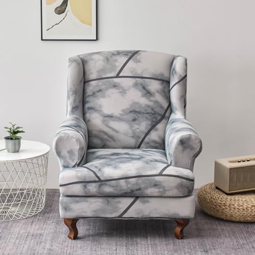 LDLCYCN K,2pcs, Wingback Stuhlabdeckung 2 Stück Stretch Flügelstuhl Slipcovers Mit Muster Weiche Möbelschutzcouch Mit Elastischem Boden Sofa Slipcover Für Wohnzimmer