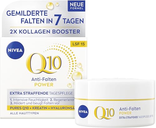 NIVEA Q10 Anti-Falten POWER Extra Straffende Tagespflege LSF 15 Gesichtspflege mildert und beugt Falten vor straffende Tagescreme mit purem Q10 Kreatin & Hyaluronsäure (50 ml)