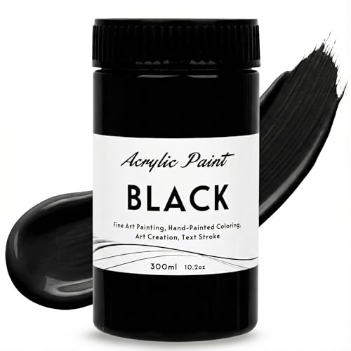 YULL Peinture acrylique noir mat - 300 ml Peinture noire imperméable et opaque pour métal, bois, verre, céramique, toile, pierre, tissu et cuir
