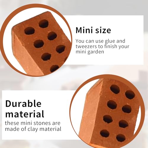WLVinson 50 Stück Mini Ziegelsteine zum Mauern Kinder Miniatur Ziegelsteine Mini Bricks Modellbau Steine Ziegel Rote für DIY Puppenhaus Fairy Garten Dekoration 2 x 1 x 1cm