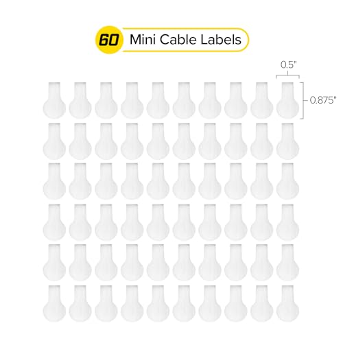Wrap-It Storage Cable Labels, Mini, White (60 Pack) - Cord and Wire Tags for Cable Management and Organizer for Electronics, Computers and More