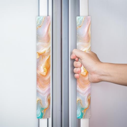 Image of Refrigerator Door Handle Covers Set of 2 Marble Pearl Texture Washable Fridge Dishwasher Mocrowave Oven Stove Decor Protector Handle Cover Keep Kitchen Appliance Clean from Food Stains Decorate