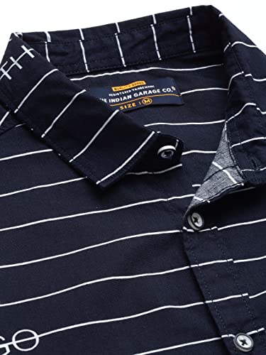 Image of The Indian Garage Co Men's Cotton Regular Fit Striped Full Sleeves Spread Collar Casual Shirt