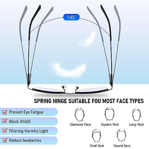 3-Pack Reading Glasses for Men, Lightweight Metal Half Frame Blue Light Blocking Computer Readers, Stylish Filter UV Ray/Computer Glare with Spring Hinge Eyeglasses(Black,+2.5 Magnification Strength)…