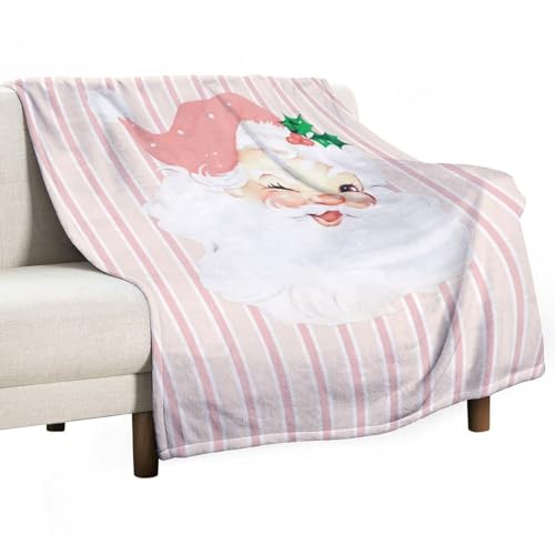 Manta navideña vintage rosa ruborizado con guiño de Papá Noel, ideal para cumpleaños, Navidad, decoración con la bandera nacional estadounidense, regalos para amantes de las águilas, para el hogar, ca