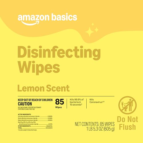 Amazon Basics Disinfecting Wipes, Lemon & Fresh Scent, Sanitizes/Cleans/Disinfects/Deodorizes, 255 Count (2 Packs Lemon, 1 Pack Fresh Scent)