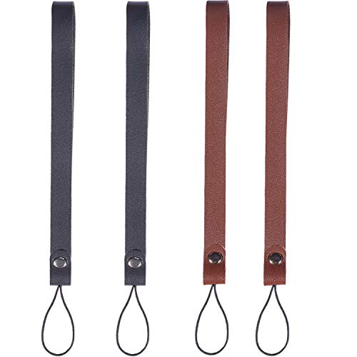 YOUOWO Wrist lanyard 4 Pack PU Leather Wrist Lanyard for keys Wraps wristlet keychain black Brown lanyard hand wrist lanyard keychain Car key