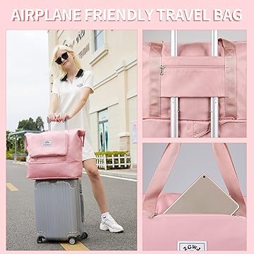 Image of WildHorn Nylon Duffel Bag for Women | Folding Carry-on Expandable Large Capacity DurableLightweight Travel & Gym Duffel with Front Zipper Pocket (Rose Pink)