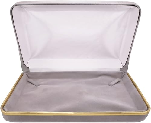 ISAAC KIERAN Caja de regalo de terciopelo gris claro con collar de ribete dorado, 7 x 4.3 pulgadas, con cartón exterior blanco, vitrina de