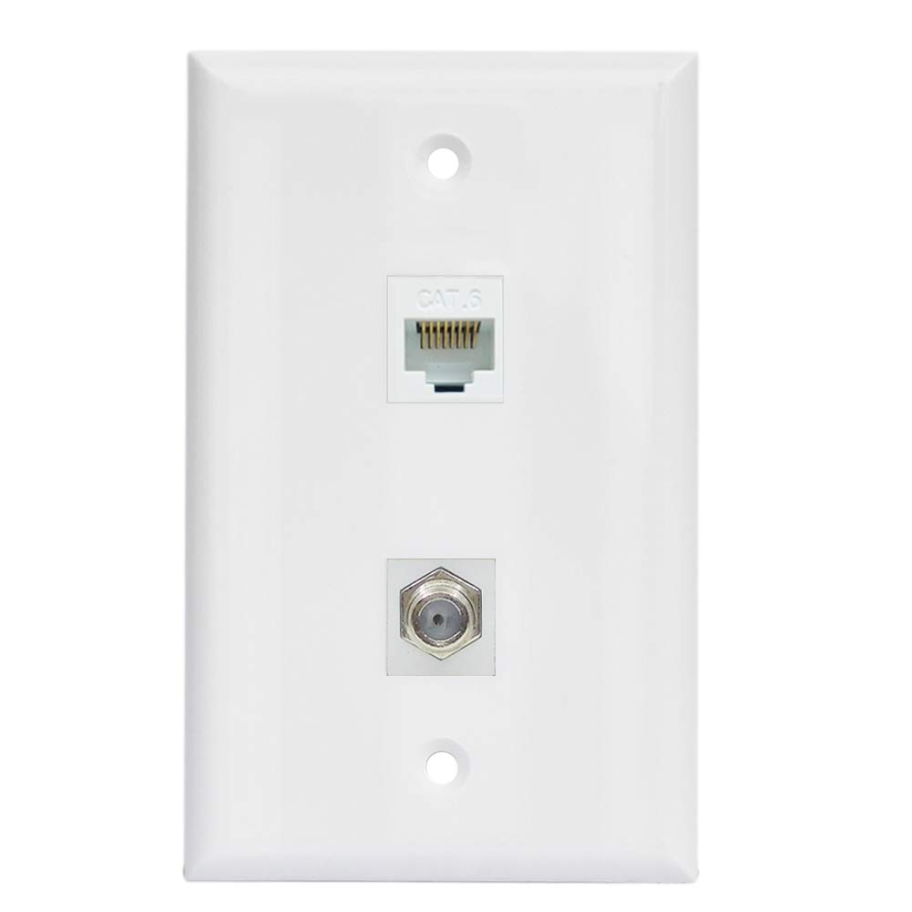 Coax Wall Plate Coax Cat6 RJ45 Cover Plate Female to Female 1 Cat6 + 1 Cable TV
