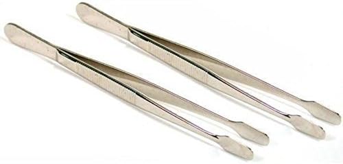 MauSong Stamp Tweezers Wide Head Duck Beak Clip Stainless Steel Straight Head Tweezers Paste False Eyebrow Clip Paste False Eyelash Clip Philately Tools (2 Pieces)