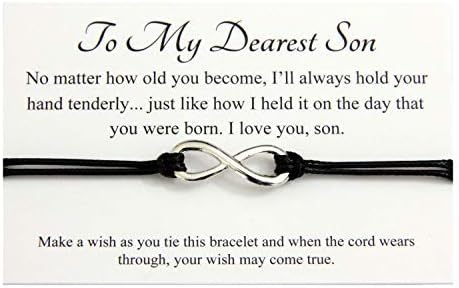 SON Handmade Infinity charm Wish bracelet,Christmas Birthday Gift card,Organza Gift bag (Black)