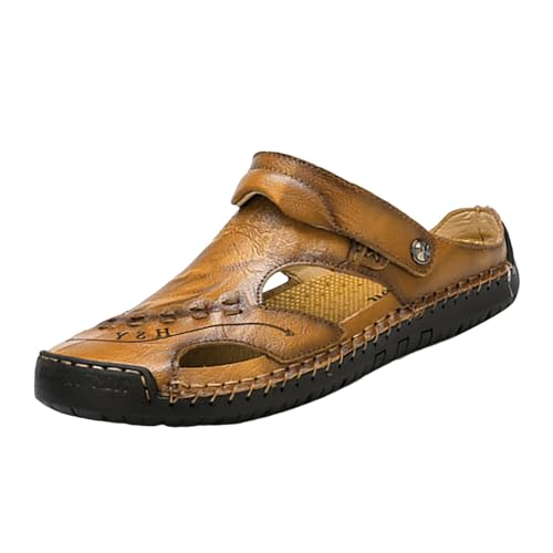 Men's Summer Breathable Hand Sewn Foot Covering Casual Beach Lazy PU Foreign Trade Sandals Flip Flops Boys Slides Size 6 (10.5)