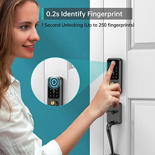Hornbill Biometric Smart Lock With Front Door Handle Set, 8-In-1 Smart Deadbolt Door Lock For Front Door, Fingerprint Keyless Entry Door Lock, Bluetooth Door Lock With Keypad, Auto Lock With Fobs Code #TOP2