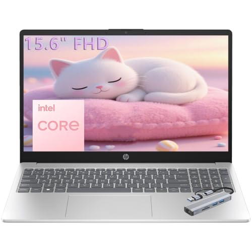 HP 15.6' FHD Laptop 2026 Edition with Copilot AI, 8GB RAM, 256GB SSD, Intel Processor, Long Battery Life, Lightweight 3.64 lbs, Microsoft 365, Windows 11 for Students & Office, with 5 in 1 hub