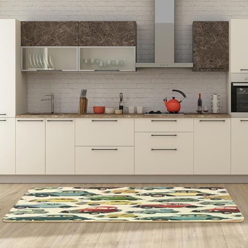 Tapete de cocina retro de coche VAPOKF juego de 2 alfombras lavables antideslizantes 3