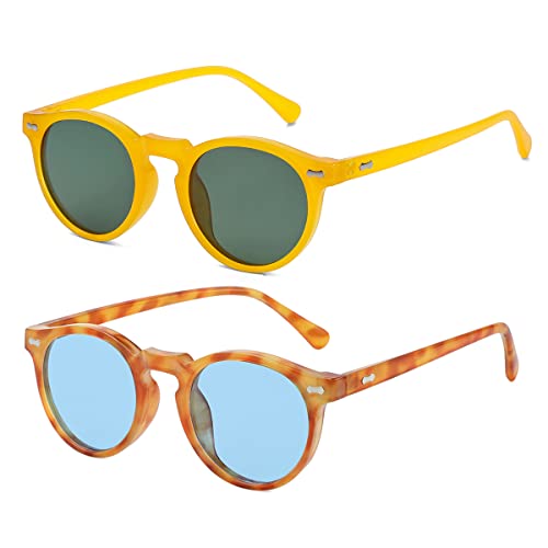 Image of Gleyemor Vintage Polarized Sunglasses for Men Round Sunglasses UV400 Protection Retro Hand-crafted Acetate Frame