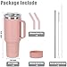 4 Pack 40 Oz Tumbler with Handle and Straw, Stainless Steel Double Wall Vacuum Insulated Cup, 40 OZ Travel Coffee Mug Bulk with Silicone Water Bottle Boot(Pink)