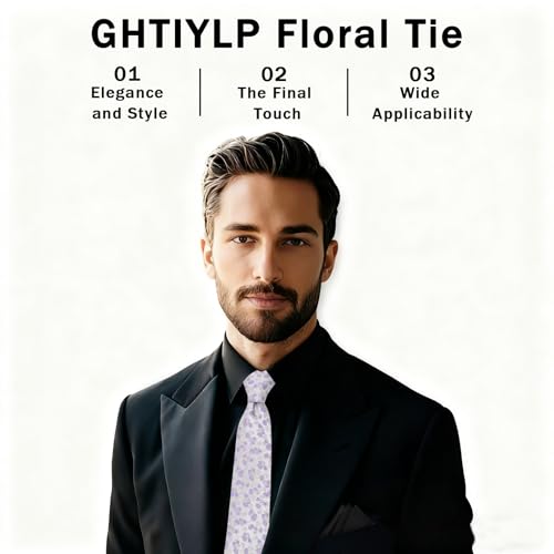 Image of Floral Ties for Men Satin Mens Tie Flower Printed Neck Tie Wedding Party Business