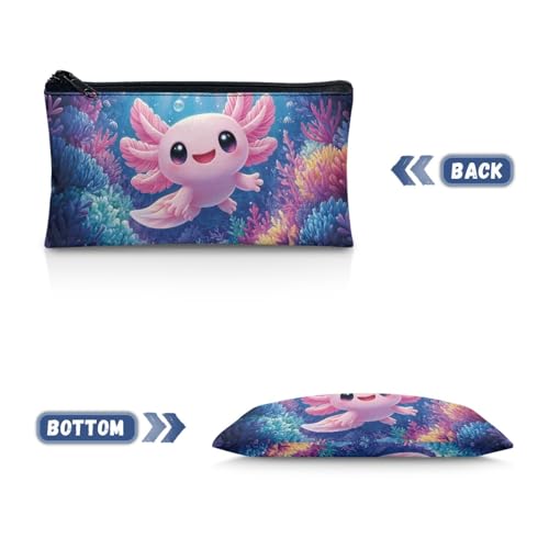 Image of Pink Axolotl Pencil Case for Kids Underwater Pen Holder with Sturdy Zipper Wear Resistant Pencil Box for Preschool Stationery Pouch for Little Girls