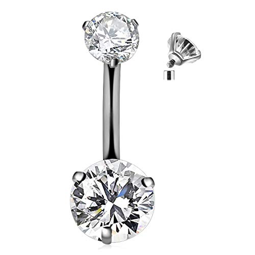 CIZME Anillo de Ombligo de Titanio 10mm Threadde Interno Barras de Ombligo 14G con Joyas de Cristal CZ Piercing Cover