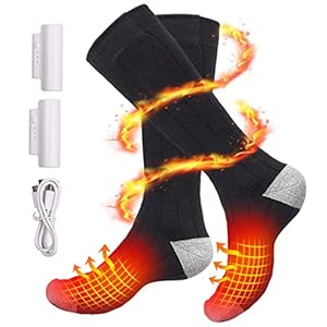 Verwarmde sokken voor dames en heren, GBOKYN verbeterde verwarmingssokken met oplaadbare batterij aangedreven met 3 niveaus verwarmingsinstellingen, voor winter buitensport kamperen, vissen, fietsen, motorrijden, skiën