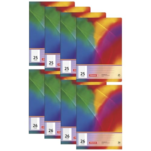 BRUNNEN Schulheft-Set DIN A4 | 8er Pack | 4x Lineatur 25 (liniert) & 4x Lineatur 26 (kariert) | Jeweils 16 Blatt