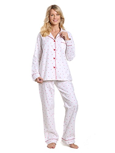 Twin Boat Women's Cotton Flannel Pajama Set - Little Hearts - White-Red - XL