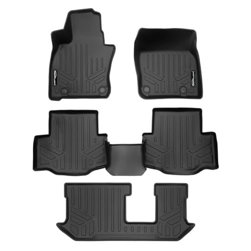 SMARTLINER Juego de alfombrillas negras de 3 filas de protección para todo tipo de clima, compatible con Mazda CX-90 Hybrid/Plug-in Hybrid 2024 (solo se adapta al asiento de banco de la segunda fila)