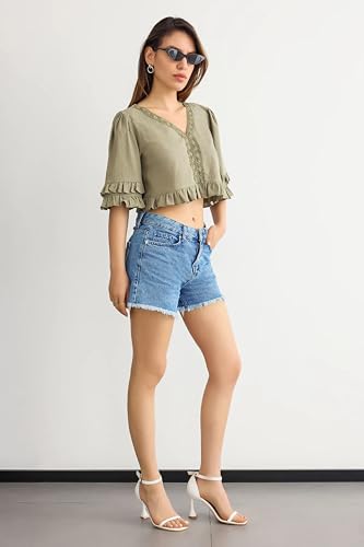 Hiccup Cropped V-Neck Ruffled Blouse3